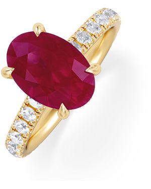 The Diamond Store Amora Gem 2.00Ct Oval Cut Lab Ruby Hidden Halo Engagement With Side Stones Ring - Red