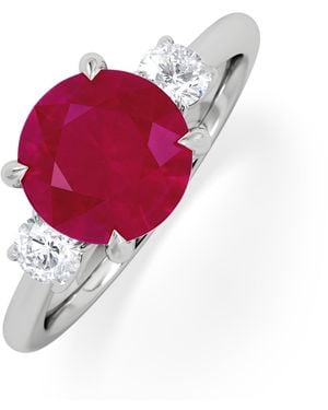 The Diamond Store Solene 2.00Ct Round Cut Lab Ruby And Lab Diamond 3 Stone Engagement Ring - Red
