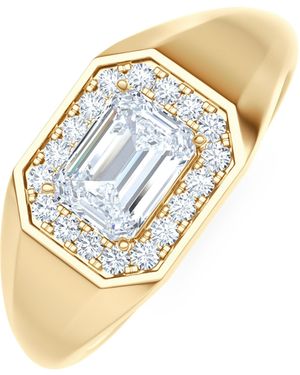 The Diamond Store 0.62Ct Emerald Cut Lab Diamond Halo Signet Ring - Metallic