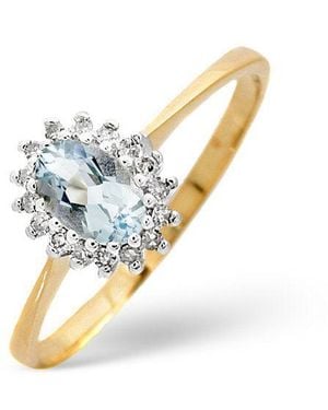 The Diamond Store Aquamarine 6 X 4Mm And Diamond 9K Ring - Metallic