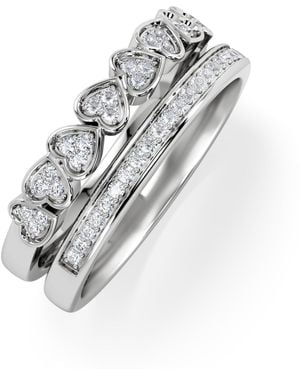 The Diamond Store Double Heart Band Stacking Ring Lab Diamond 0.20Ct - White