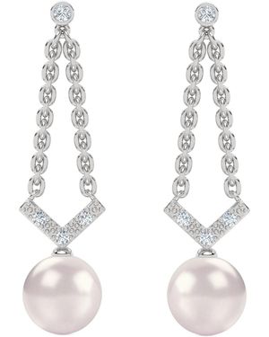 The Diamond Store Eden 7.75Ct Round Pearl And Lab Diamond Drop Earrings - White