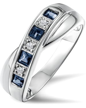 The Diamond Store Sapphire 0.45Ct And Diamond 925 Sterling Crossover Ring - Blue