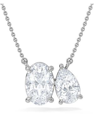 The Diamond Store Moi Et Toi Lab Diamond Oval 1.50Ct + Pear 1.50Ct Necklace - Metallic