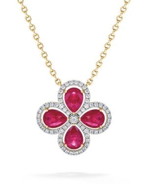 The Diamond Store Bloom 3.30Ct Lab Ruby And Lab Diamond Necklace - Pink