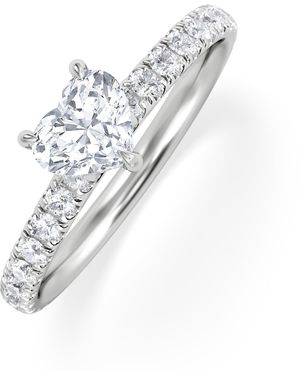 The Diamond Store Amora Heart 0.97Ct Hidden Halo Lab Diamond Engagement Ring With Side Stones Set - White