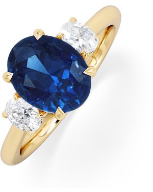 The Diamond Store Solene 2.00Ct Oval Cut Lab Sapphire And Lab Diamond 3 Stone Engament Ring - Blue