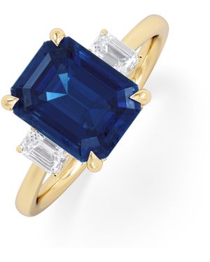 The Diamond Store Solene 2.50Ct Emerald Cut Lab Sapphire And Lab Diamond 3 Stone Engagement Ring - Blue