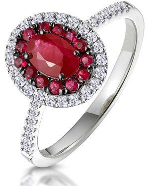 The Diamond Store Ruby And Diamond Double Halo Ring 18K - White