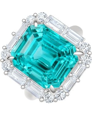 The Diamond Store 7.00Ct Emerald Cut Lab Paraíba Yag Halo Ring - Blue