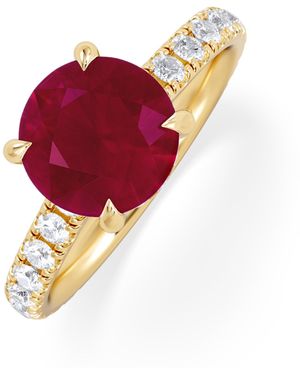 The Diamond Store Amora Gem 2.00Ct Round Cut Lab Ruby Hidden Halo Engagement Ring With Side Stones - Red