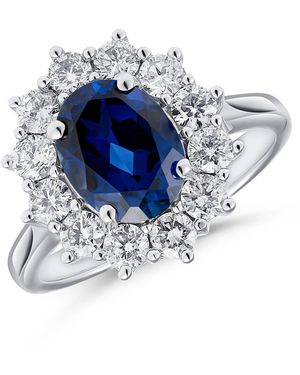 The Diamond Store Lab Sapphire 2.3Ct And Lab Diamond 1Ct Cluster Ring - Blue