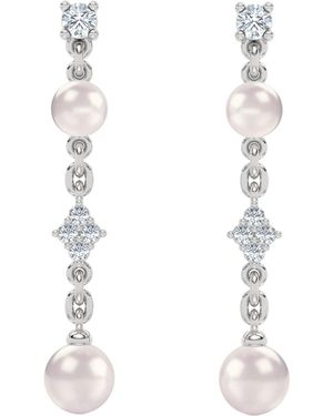 The Diamond Store Eden 2.70Ct Round Pearl And Lab Diamond Drop Earrings - White