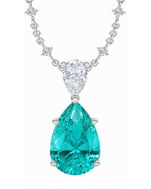 The Diamond Store 7.00Ct Pear Cut Lab Paraíba Yag Solitaire Necklace - Blue