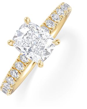 The Diamond Store Amora 1.00Ct Elongated Cushion Cut Lab Diamond Hidden Halo Engagement Ring With Side Stones - Metallic