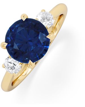 The Diamond Store Solene 2.00Ct Round Cut Lab Sapphire And Lab Diamond 3 Stone Engagement Ring - Blue