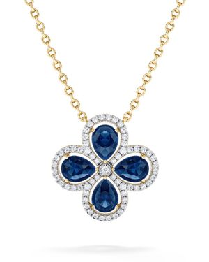 The Diamond Store Bloom 3.40Ct Lab Sapphire And Lab Diamond Necklace - Blue