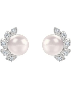 The Diamond Store Eden 6.35Ct Round Pearl And Lab Diamond Stud Earrings - White