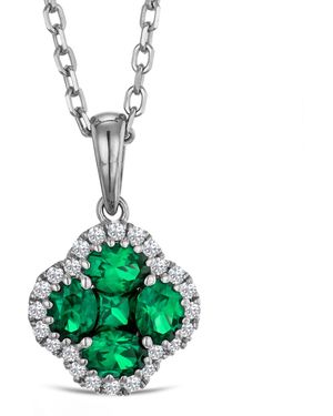 The Diamond Store Alegria 0.75Ct Lab Emerald Halo Pendant Necklace - Green