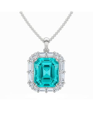 The Diamond Store 7.00Ct Emerald Cut Lab Paraíba Yag Halo Pendant Necklace - Blue