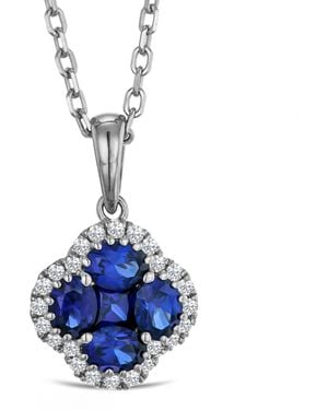 The Diamond Store Alegria 1.00Ct Lab Emerald Halo Pendant Necklace - Blue