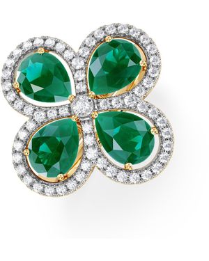 The Diamond Store Bloom 3.20Ct Lab Emerald And Lab Diamond Ring - Green