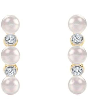 The Diamond Store Eden 1.30Ct Round Pearl And Lab Diamond Huggie Earrings - Metallic