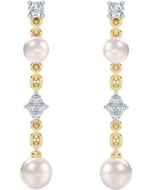 The Diamond Store Eden 2.70Ct Round Pearl And Lab Diamond Drop Earrings - Metallic
