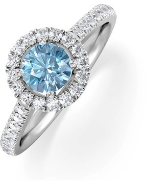 The Diamond Store Halo Aquamarine 0.50Ct And Diamond 18K Ring - Blue