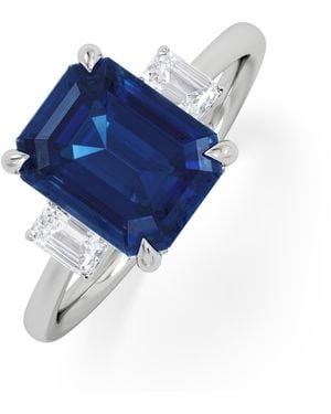 The Diamond Store Solene 2.50Ct Emerald Cut Lab Sapphire And Lab Diamond 3 Stone Engagement Ring - Blue
