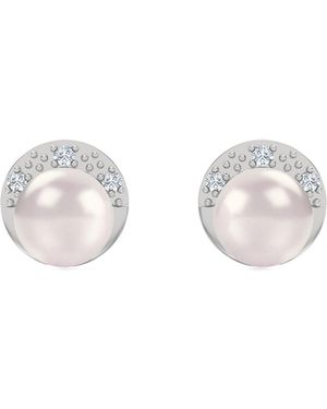 The Diamond Store Eden 4.15Ct Round Pearl And Lab Diamond Stud Earrings - White