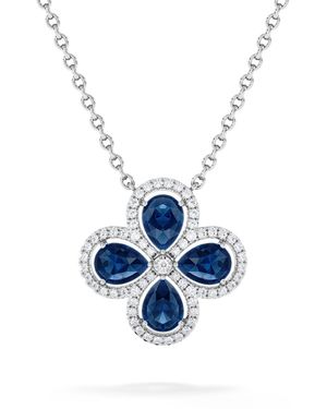 The Diamond Store Bloom 3.40Ct Lab Sapphire And Lab Diamond Necklace - Blue