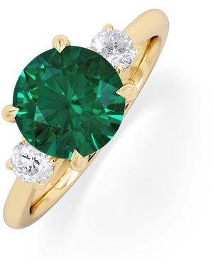 The Diamond Store Solene 2.00Ct Round Cut Lab Emerald And Lab Diamond 3 Stone Engagement Ring - Green