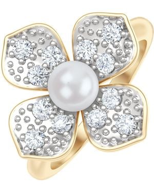 The Diamond Store Eden 0.70Ct Round Pearl And Lab Diamond Floral Ring - Metallic
