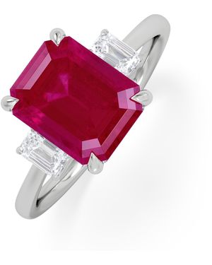 The Diamond Store Solene 2.50Ct Emerald Cut Lab Ruby And Lab Diamond 3 Stone Engagement Ring - Red