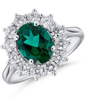 The Diamond Store Lab Emerald 1.95Ct And Lab Diamond 1.00Ct Cluster Ring - Green