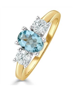 The Diamond Store Aquamarine 0.70Ct And Lab G/Vs Diamonds 0.50Ct 18K Ring Fet23-C - Blue