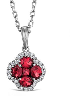 The Diamond Store Alegria 0.90Ct Lab Ruby Halo Pendant Necklace - Red