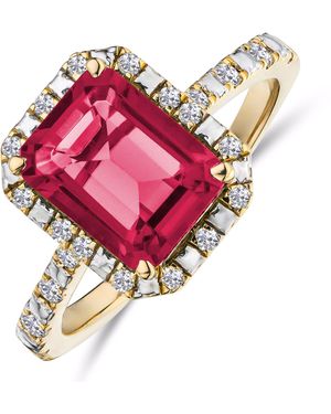 The Diamond Store Astra 1.90Ct Lab Ruby And Diamond Halo Shoulder Set Octagon Cut Ring - Pink