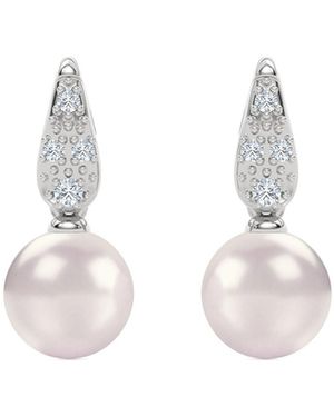 The Diamond Store Eden 5.70Ct Round Pearl And Lab Diamond Stud Earrings - White