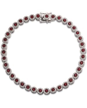 The Diamond Store Stellato 1.50Ct Round Cut Lab Ruby Halo Tennis Bracelet - Metallic