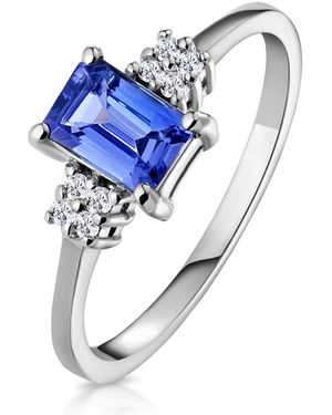 The Diamond Store Tanzanite 6 X 4Mm And Diamond 18K Ring Fet37-Vy - Blue