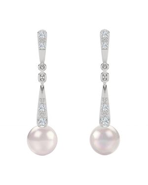 The Diamond Store Eden 3.90Ct Round Pearl And Lab Diamond Drop Earrings - White