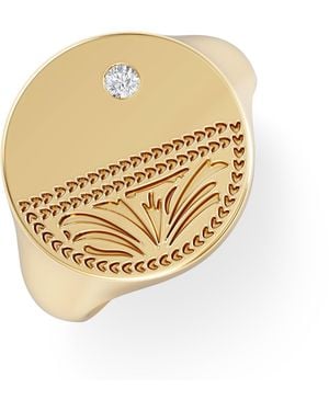 The Diamond Store Crest 0.03Ct Lab Diamond Round Signet Ring - Metallic