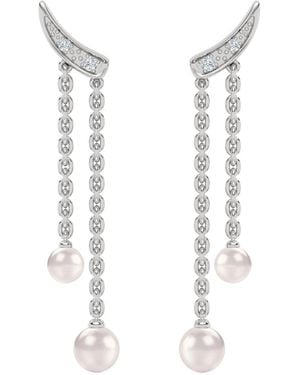 The Diamond Store Eden 2.70Ct Round Pearl And Lab Diamond Drop Earrings - Metallic