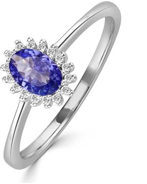 The Diamond Store Tanzanite 6 X 4Mm And Diamond 9K Ring - Blue