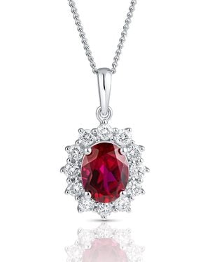 The Diamond Store Lab Ruby 9X7Mm And Lab Diamond Cluster Necklace Pendant - Red