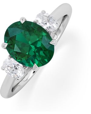 The Diamond Store Solene 2.00Ct Oval Cut Lab Emerald And Lab Diamond 3 Stone Engagement Ring - Green