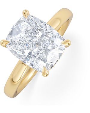 The Diamond Store Amora 3.00Ct Elongated Cushion Cut Lab Diamond Hidden Halo Solitaire Engagement Ring - Blue