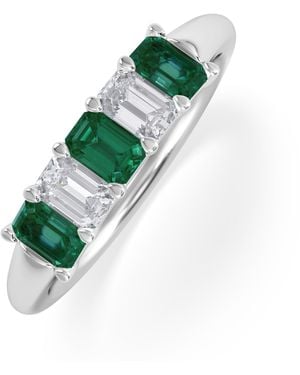 The Diamond Store Solene 0.75Ct Emerald Cut Lab Emerald And Lab Diamond Half Eternity Ring - Green